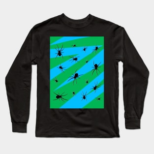 Halloween Spider Pattern Green and Blue Long Sleeve T-Shirt